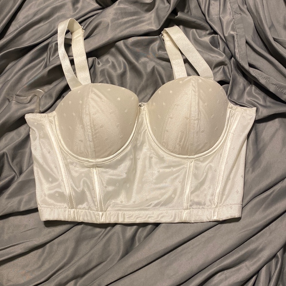 White polka dot zipper crop top